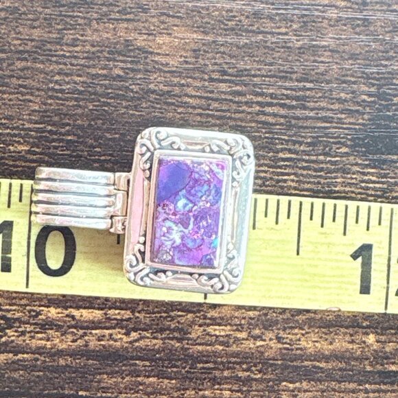 VTG Sterling Silver 925 Purple Copper Turquoise Bezel Set Pendant 1.25" Length - Picture 7 of 9